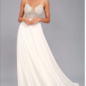 LULUS ‘TRUE LOVE’ WHITE BEADED RHINESTONE MAXI